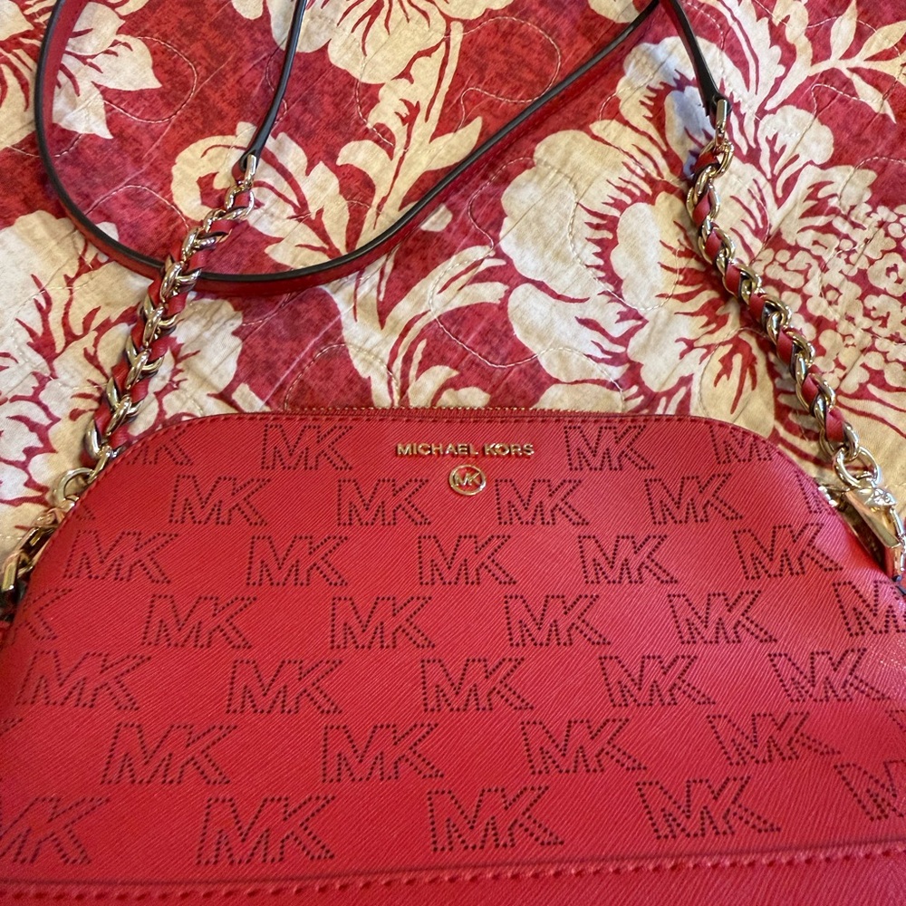 Michael Kors Red Crossbody Bag with Chain Strap